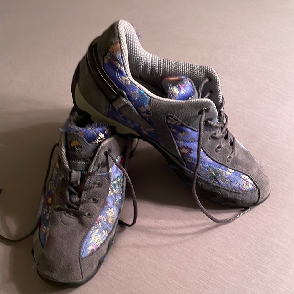 Allrounder by Mephisto  Gray and Blue Embroidered Women's Sneakers